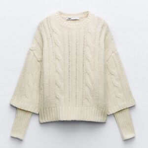 Zara Women's Cream Cable Knit Sweater